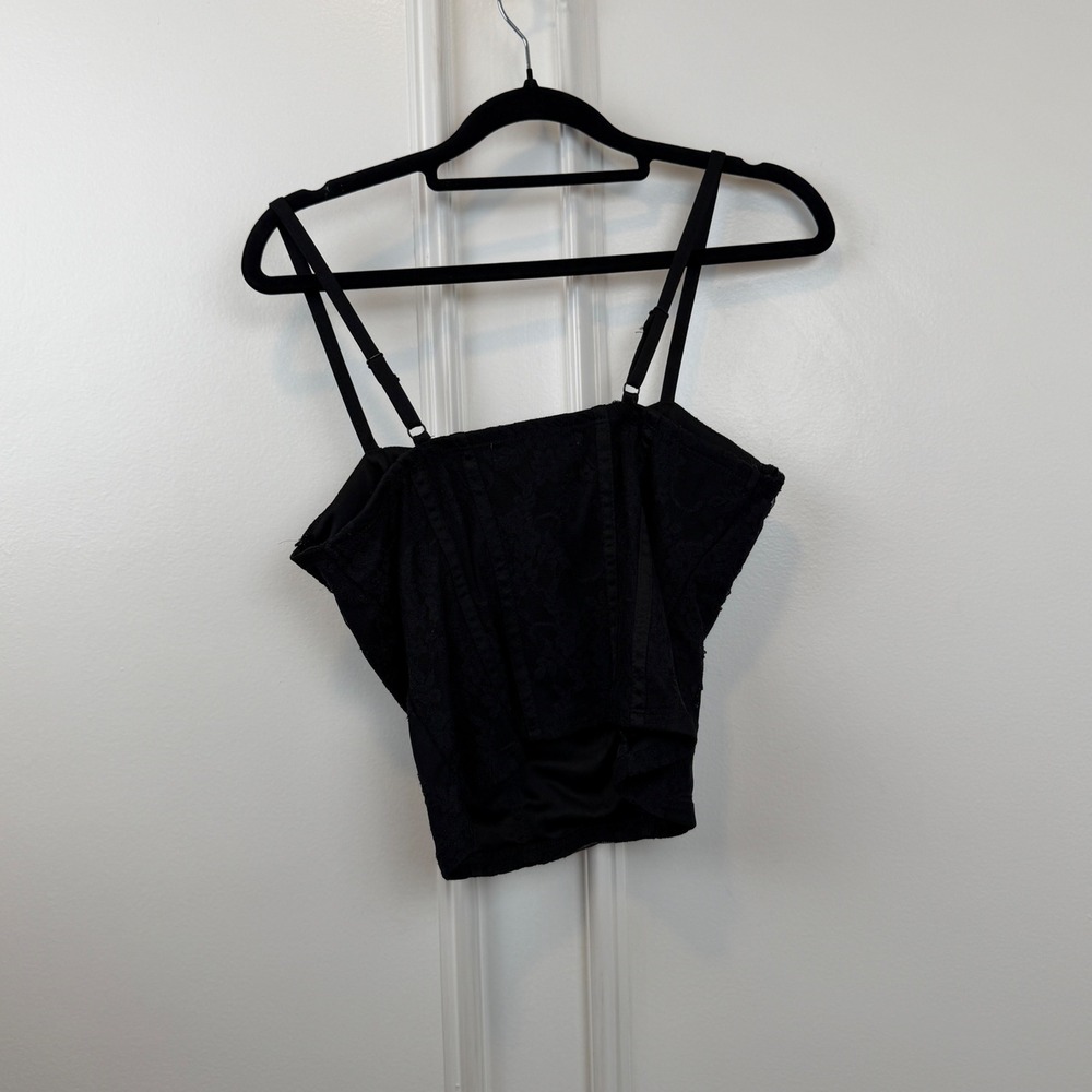 Madden Girl Womens Black Lace Corset Top Camisole Adjustable Straps Size M